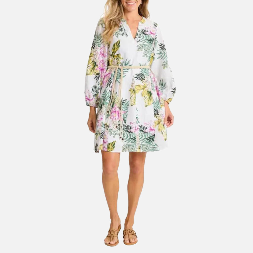 Coastalina Linen Petal of Luxury Long-Sleeve Short Dress - Women