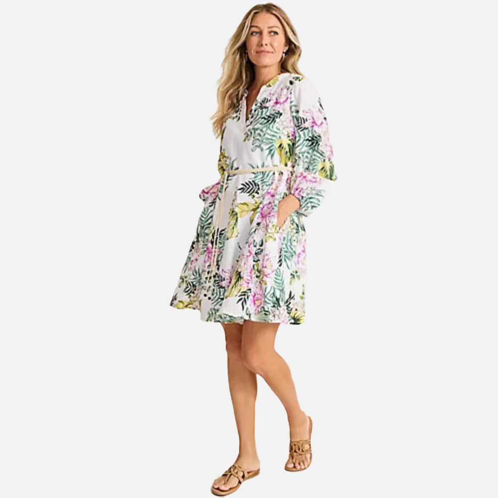 Coastalina Linen Petal of Luxury Long-Sleeve Short Dress - Women