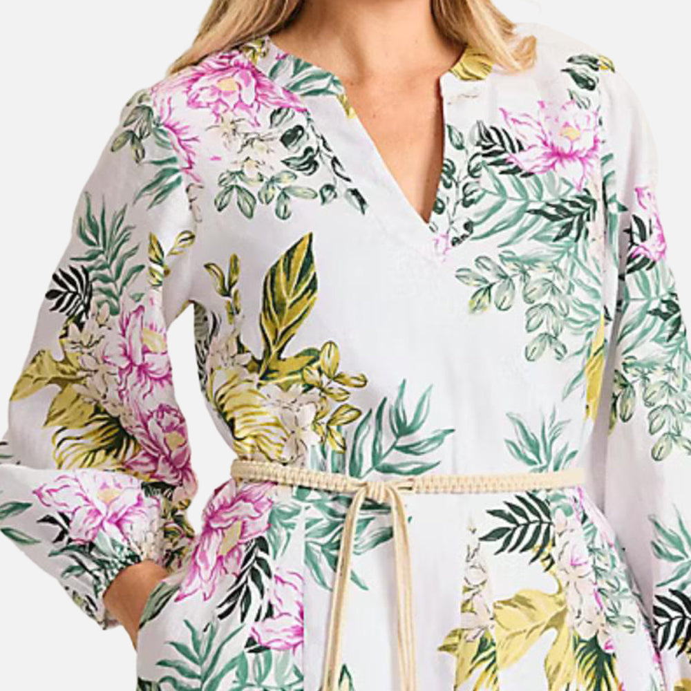 Coastalina Linen Petal of Luxury Long-Sleeve Short Dress - Women