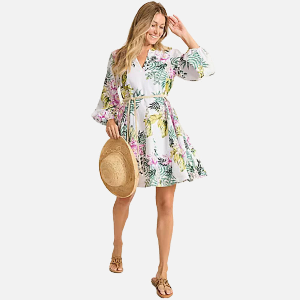 Coastalina Linen Petal of Luxury Long-Sleeve Short Dress - Women