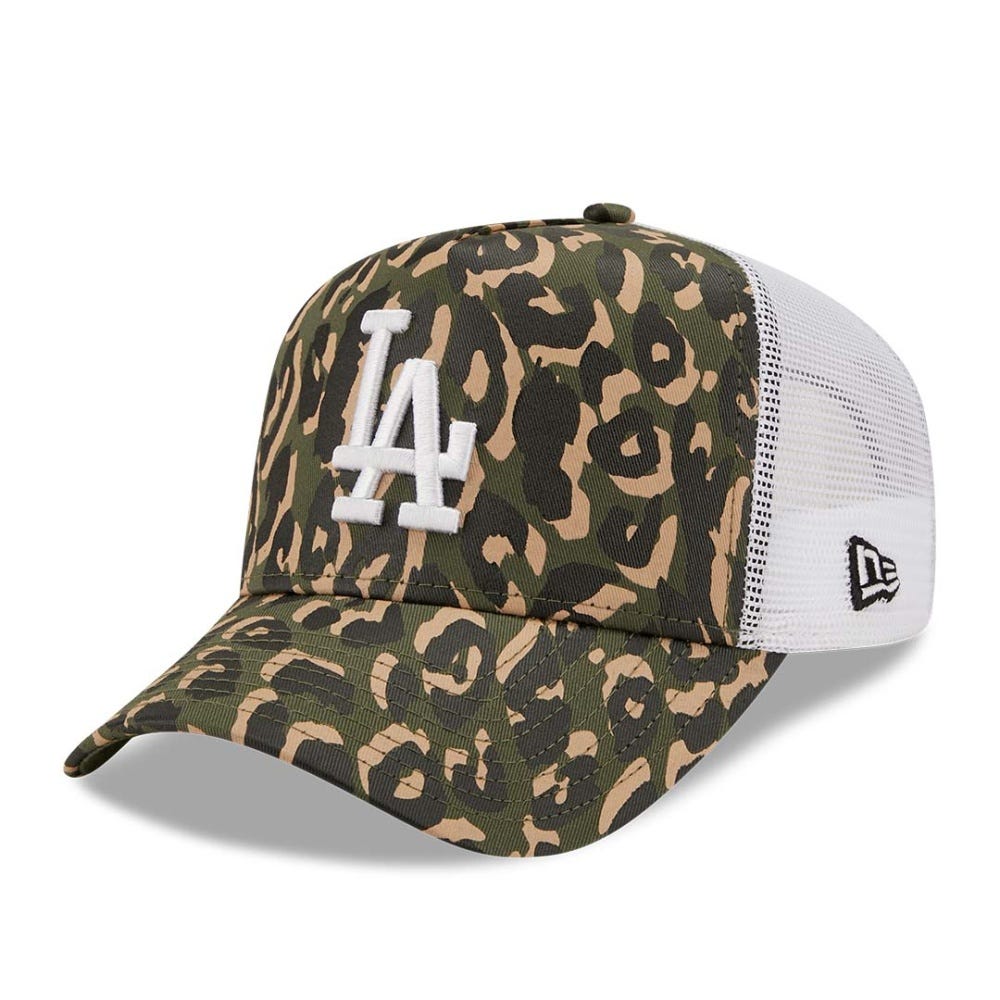 New Era LA Dodgers Leopard Print Green 9FORTY A-Frame Trucker Cap