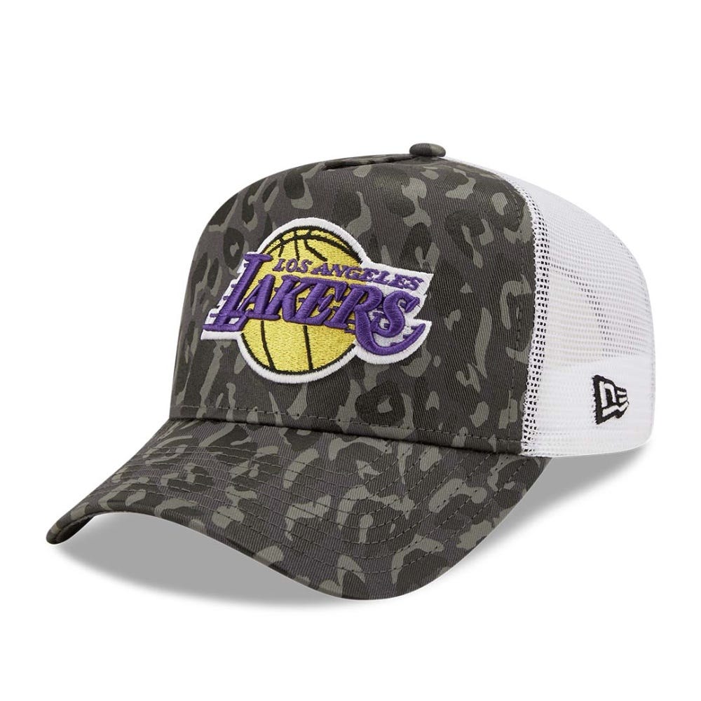 New Era LA Lakers Leopard Print Grey 9FORTY A-Frame Trucker Cap