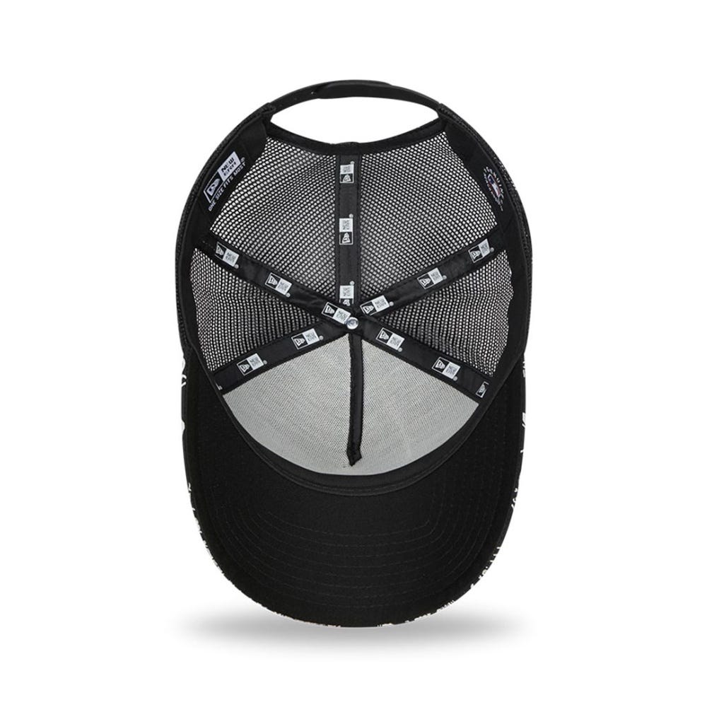 New Era MLB All Over Print Multi Team Logo Black 9FORTY A-Frame Trucker Cap