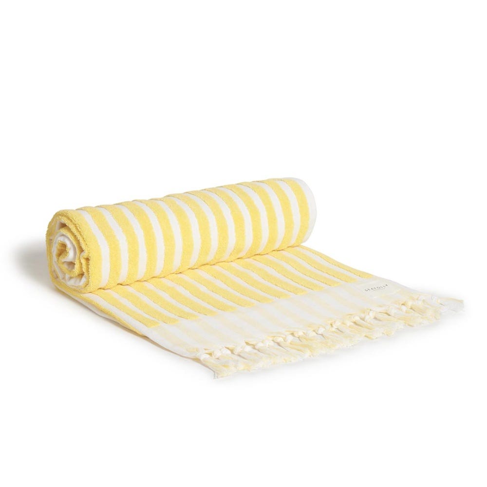 Seafolly Fringe Benefits Marina Stripe Towel in Lemon