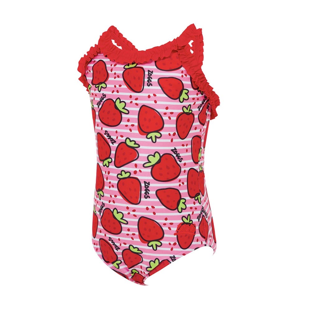 Zoggs Girls Strawberry Ruffle Crossback One Piece Swimsuit in Red