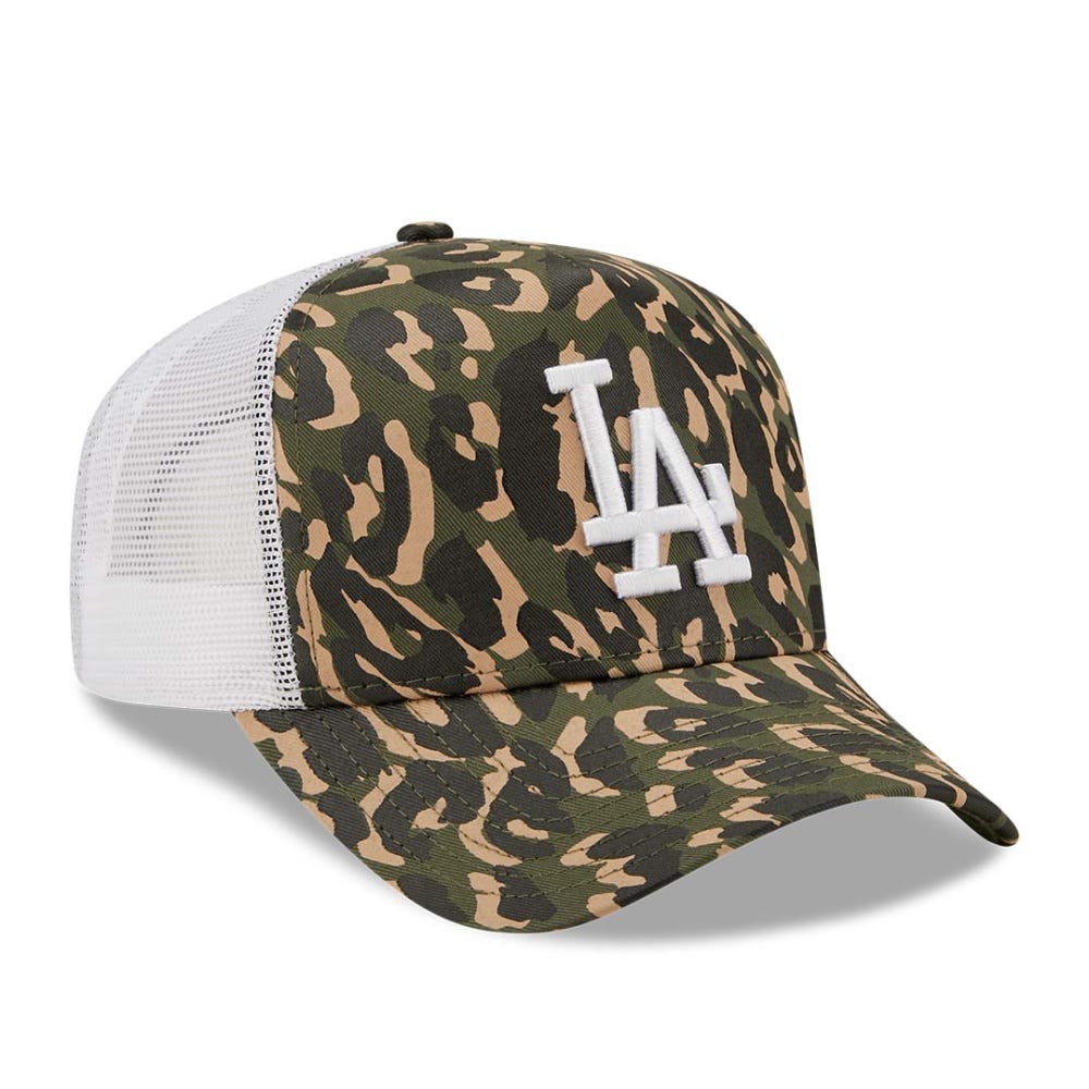 New Era LA Dodgers Leopard Print Green 9FORTY A-Frame Trucker Cap