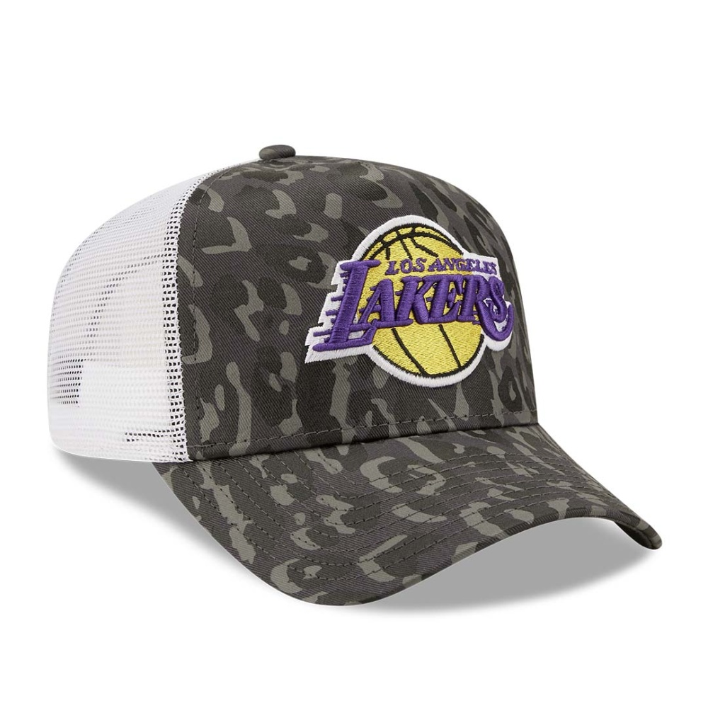 New Era LA Lakers Leopard Print Grey 9FORTY A-Frame Trucker Cap