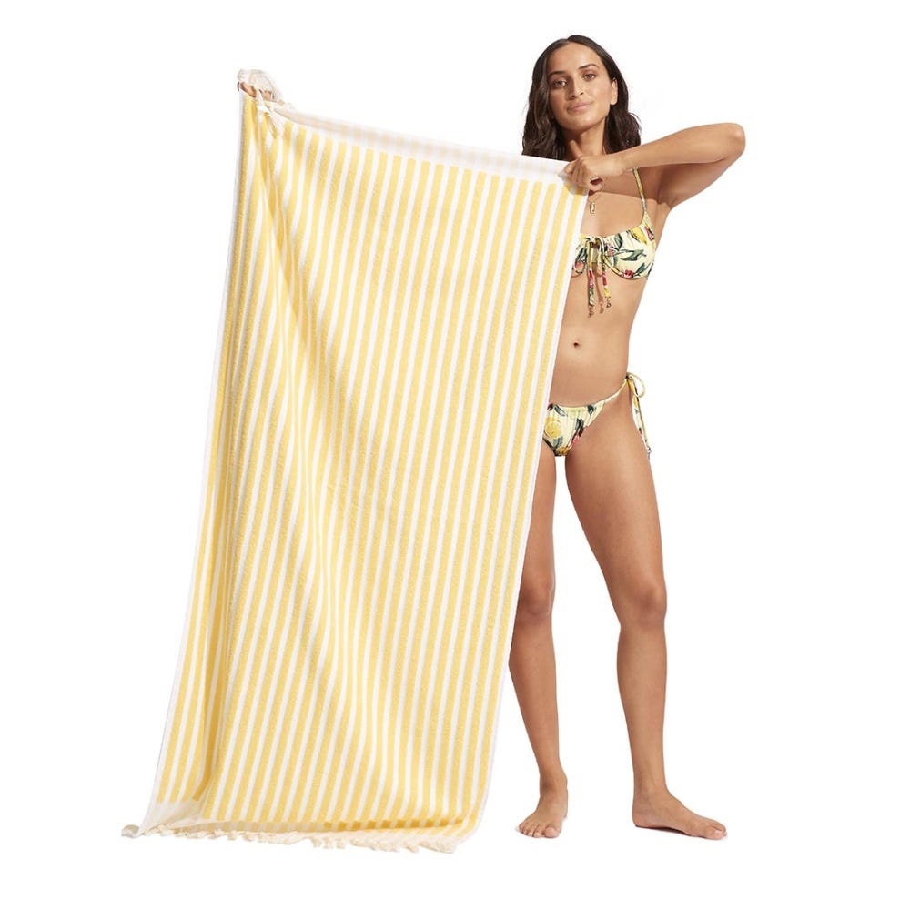 Seafolly Fringe Benefits Marina Stripe Towel in Lemon