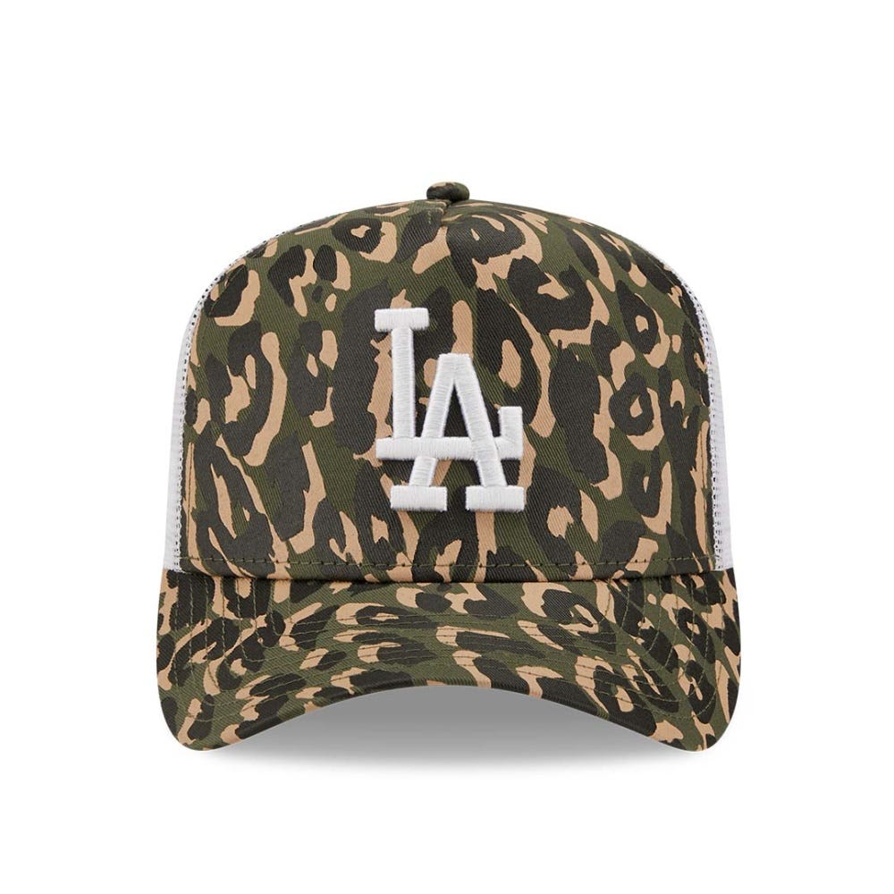 New Era LA Dodgers Leopard Print Green 9FORTY A-Frame Trucker Cap