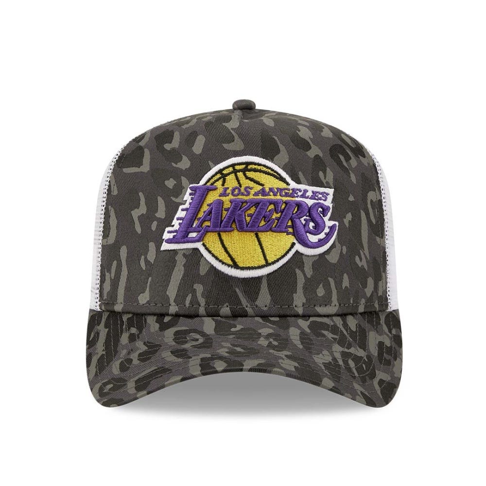 New Era LA Lakers Leopard Print Grey 9FORTY A-Frame Trucker Cap