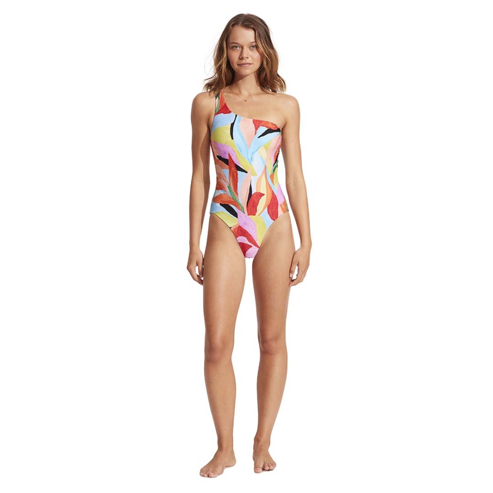 Seafolly Tropfest Reversible One Shoulder One Piece - Aquamarine