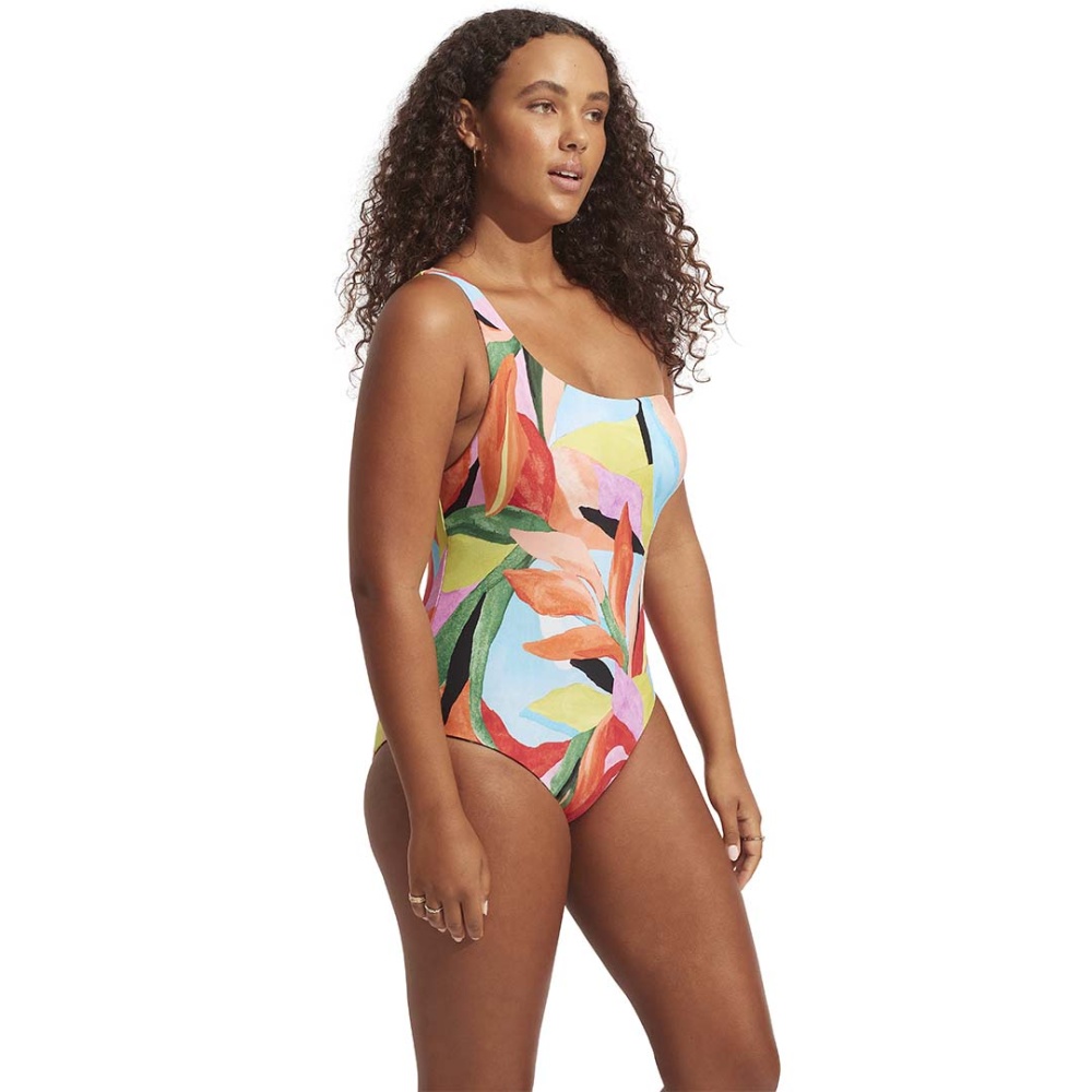 Seafolly Tropfest Reversible One Shoulder One Piece - Aquamarine