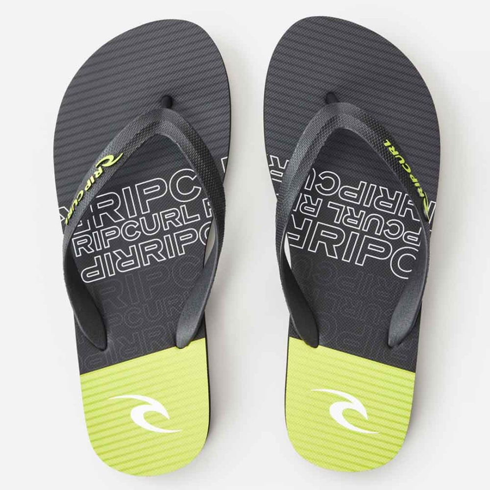 Rip Curl Stacked House Flip Flops for Men in Black/Lime