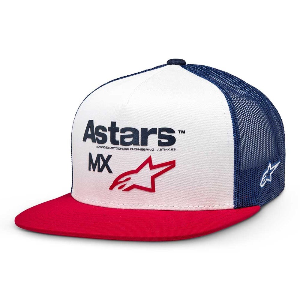 Alpinestars First Moto Trucker Cap in White/Navy/Red