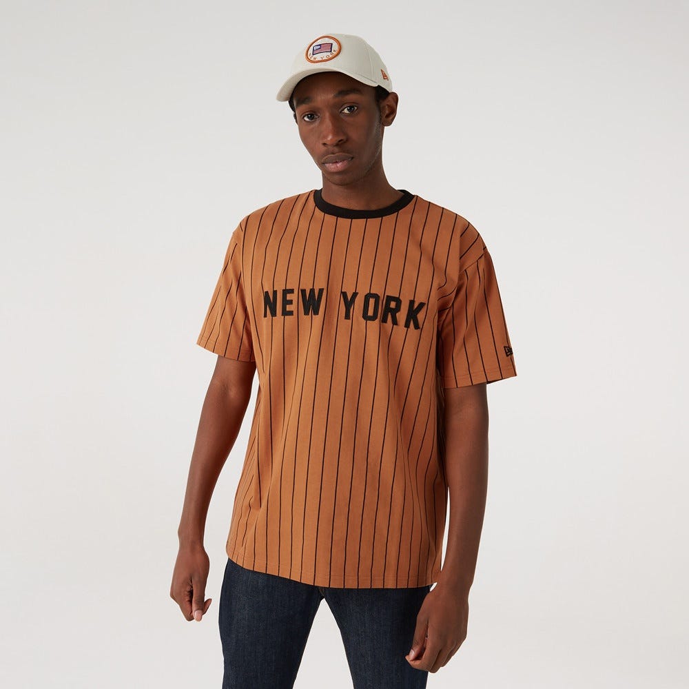 New York Pinstripe Brown Oversized T-Shirt