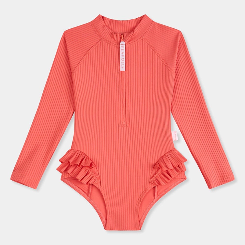 Seafolly Summer Essential Girls Ruffle Hip Paddlesuit - Chintz Pink