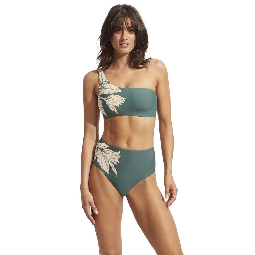 Seafolly Fleur de Bloom High Waisted Bottom - Evergreen