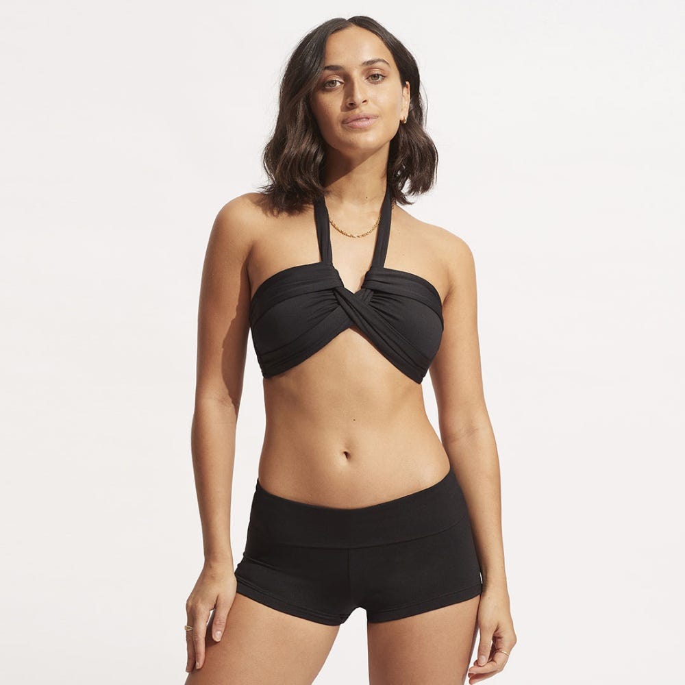 Seafolly Collective Roll Top Boyleg Bikini Bottom - Black