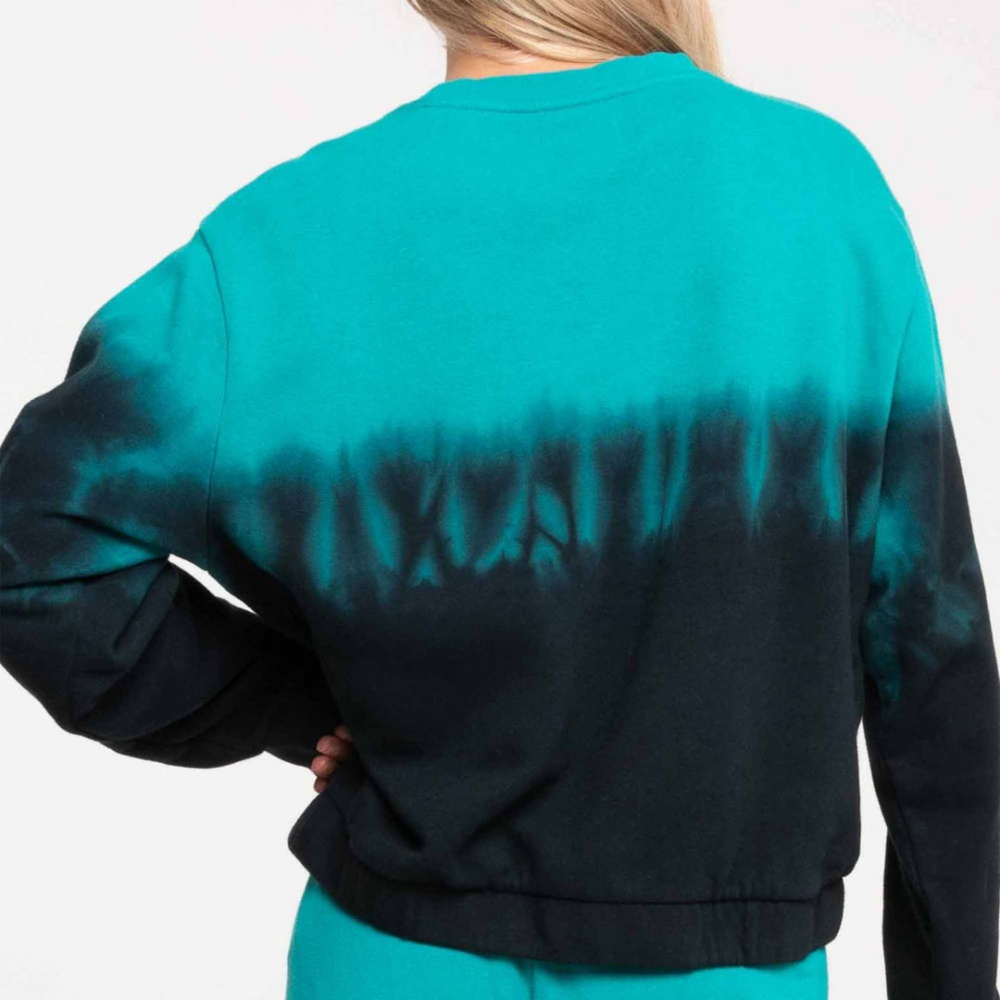 Hurley Surf Tie Dye Cropped Crew Sweatshirt in Teal/Caviar Dip Dye