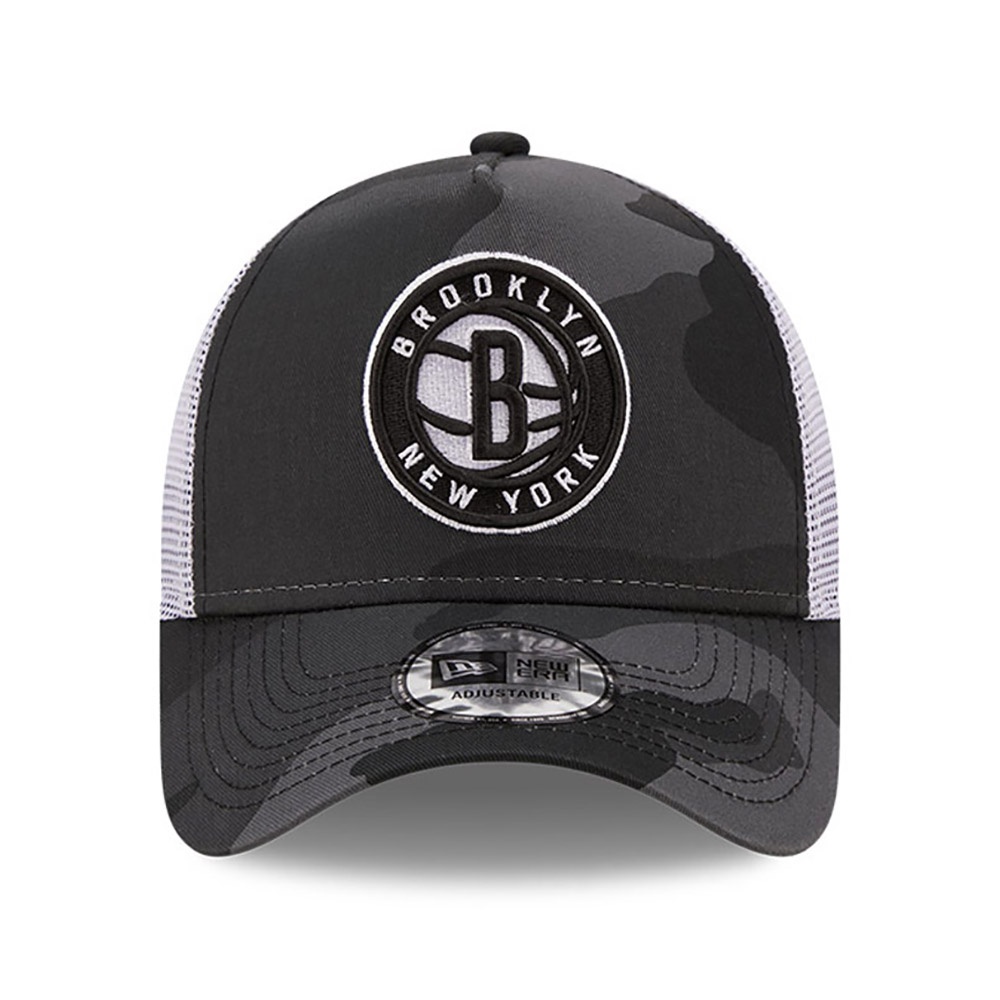 New Era Brooklyn Nets NBA Camo A-Frame Trucker Cap