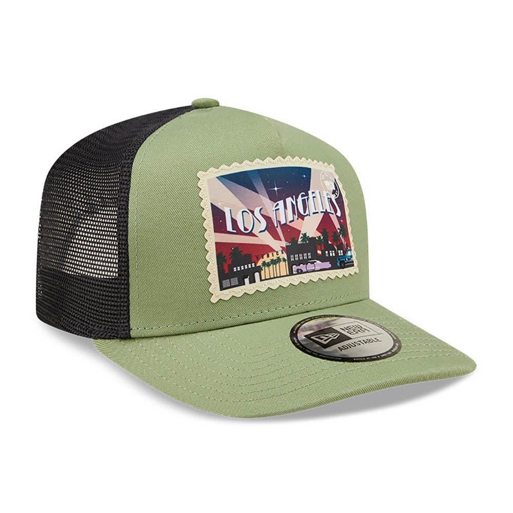 New Era Los Angeles Postcard Green Adjustable Trucker Cap