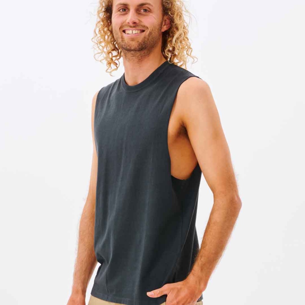 Rip Curl Plain Wash Muscle Tank in Washed Black