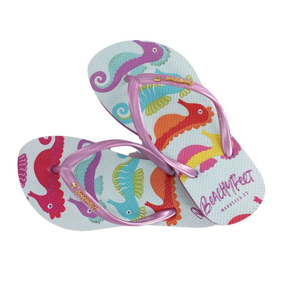 BeachyFeet Kids Caballos Multi Flip Flops in Turquoise