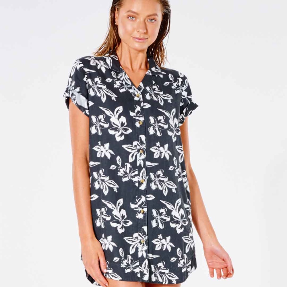 Rip Curl Tiki Tide Button Through Dress in Black