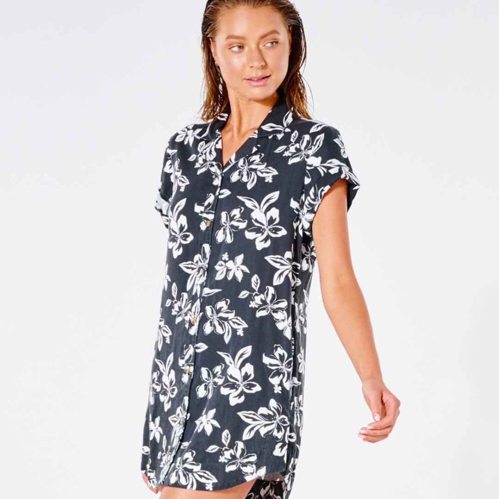 Rip Curl Tiki Tide Button Through Dress in Black