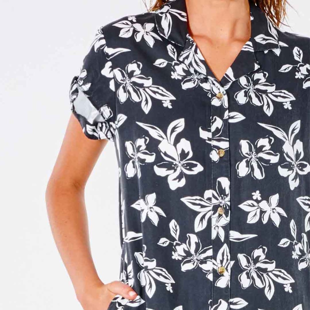 Rip Curl Tiki Tide Button Through Dress in Black