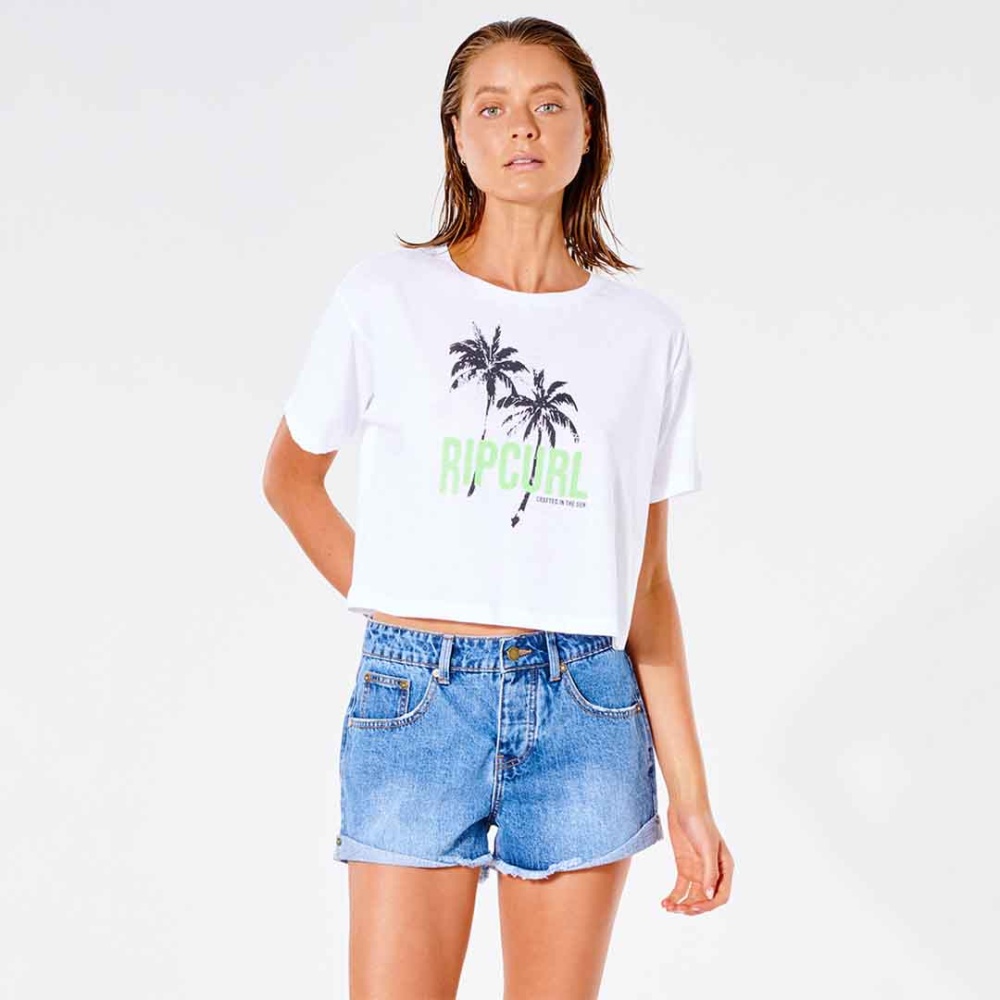 Rip Curl Palm Shade Crop T-Shirt in Optical White