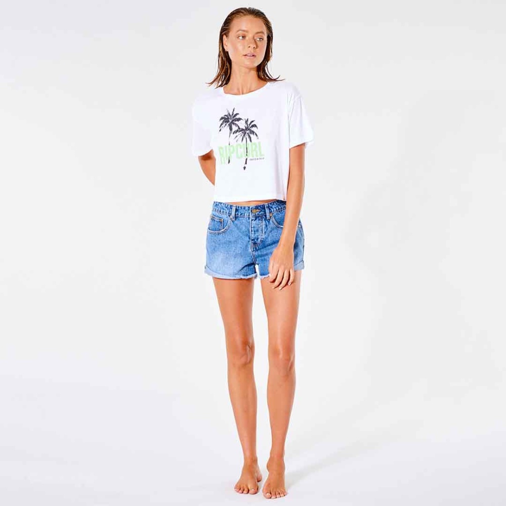 Rip Curl Palm Shade Crop T-Shirt in Optical White