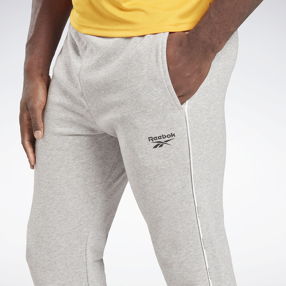Reebok Workout Ready Piping Joggers In Medium Grey Heather