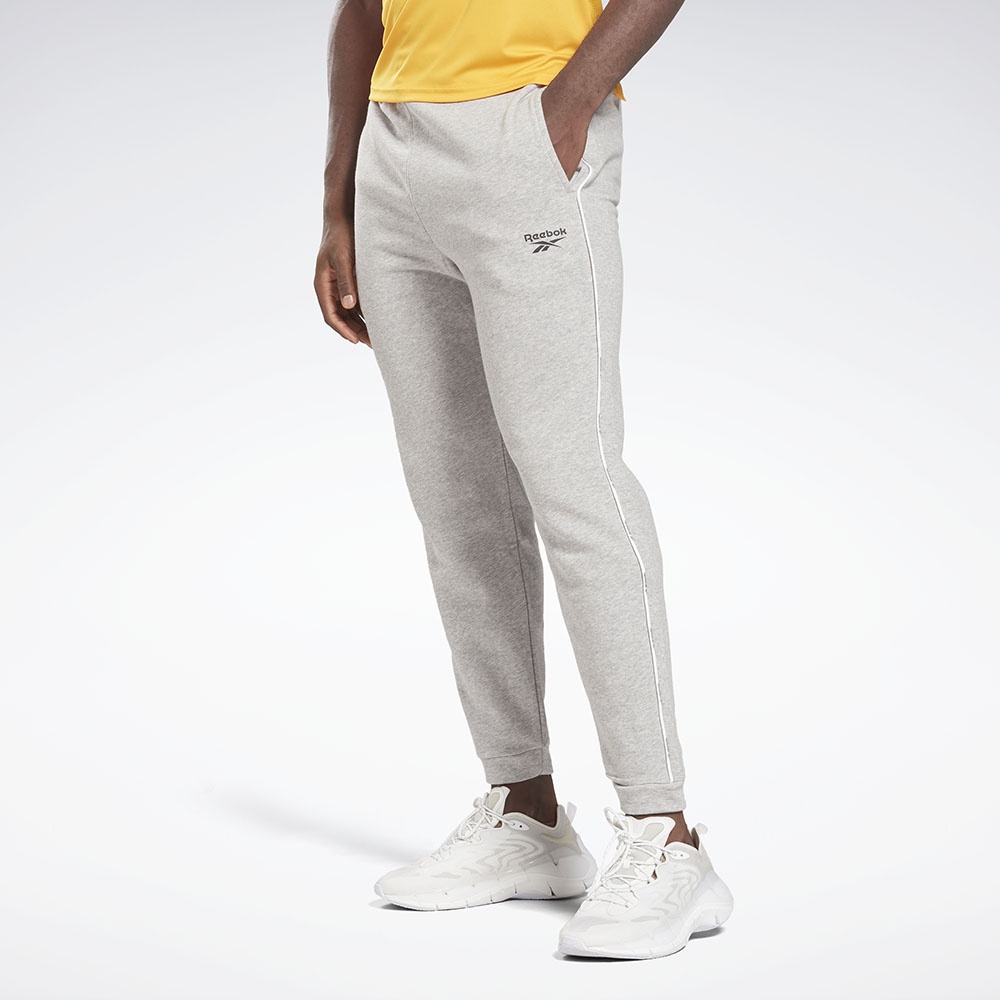 Reebok Workout Ready Piping Joggers In Medium Grey Heather