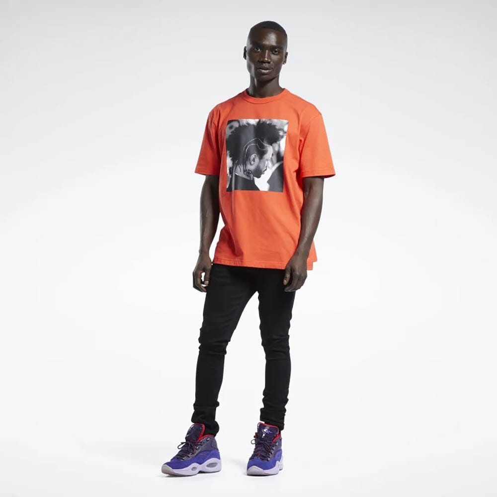 Reebok Iverson Basketball I3 Blue Print Short Sleeve T-Shirt In Dynamic Red