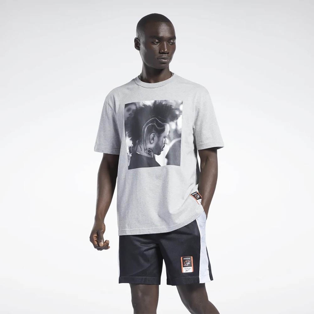 Reebok Iverson Basketball I3 Blue Print Short Sleeve T-Shirt In Medium Grey Heather