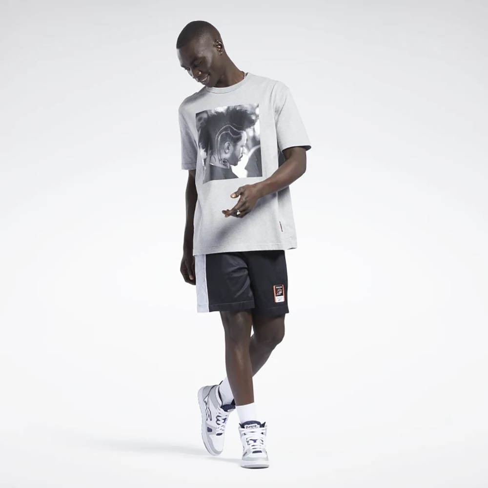 Reebok Iverson Basketball I3 Blue Print Short Sleeve T-Shirt In Medium Grey Heather