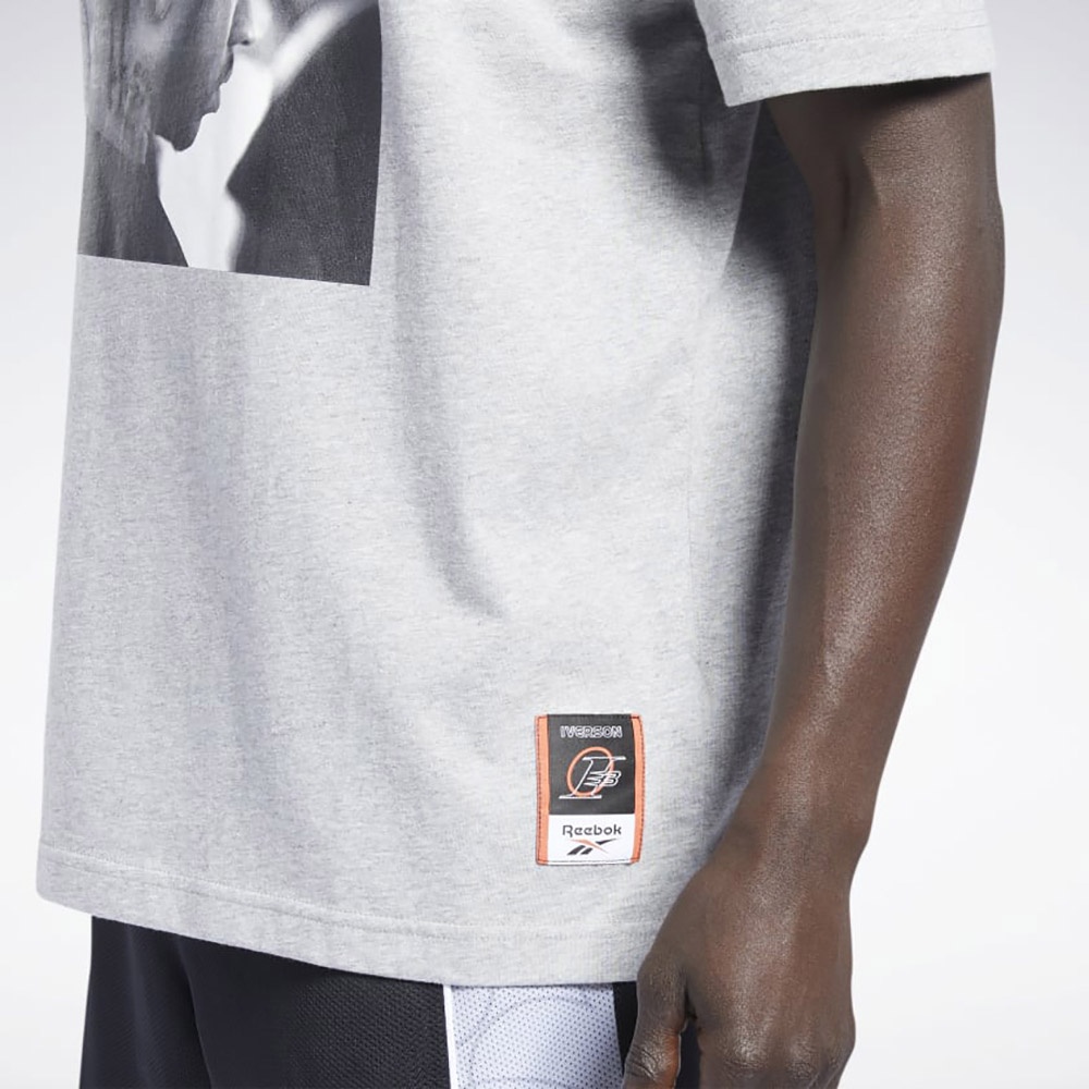 Reebok Iverson Basketball I3 Blue Print Short Sleeve T-Shirt In Medium Grey Heather