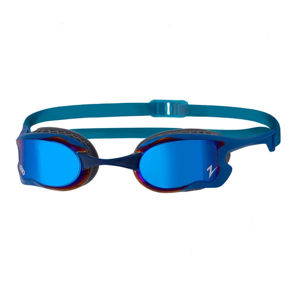 Zoggs Raptor HCB Mirror Goggles in Blue/Grey, Mirror Dark Blue Lens