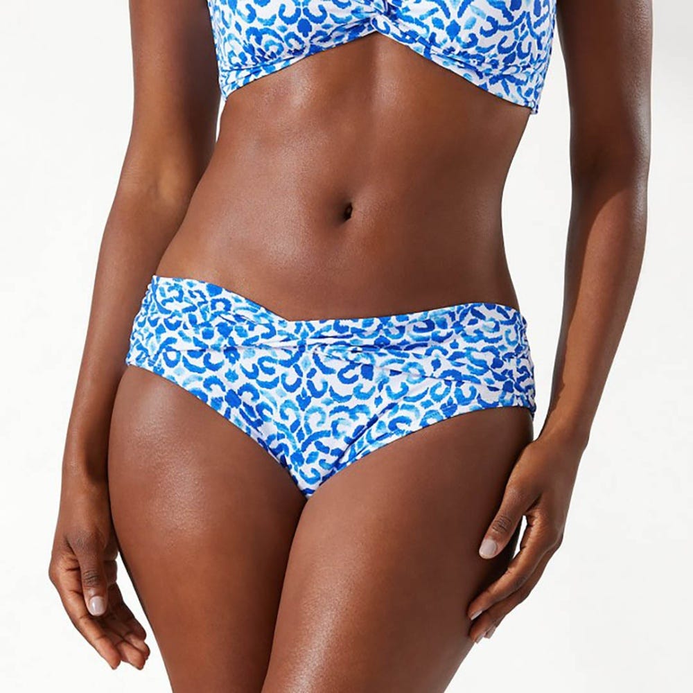 Tommy Bahama Scrolls Twist-Band High-Waist Bikini Bottoms in Beaming Blue