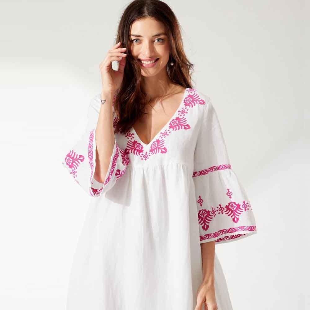 Tommy Bahama St. Lucia Embroidered Linen-Blend Maxi Dress in White