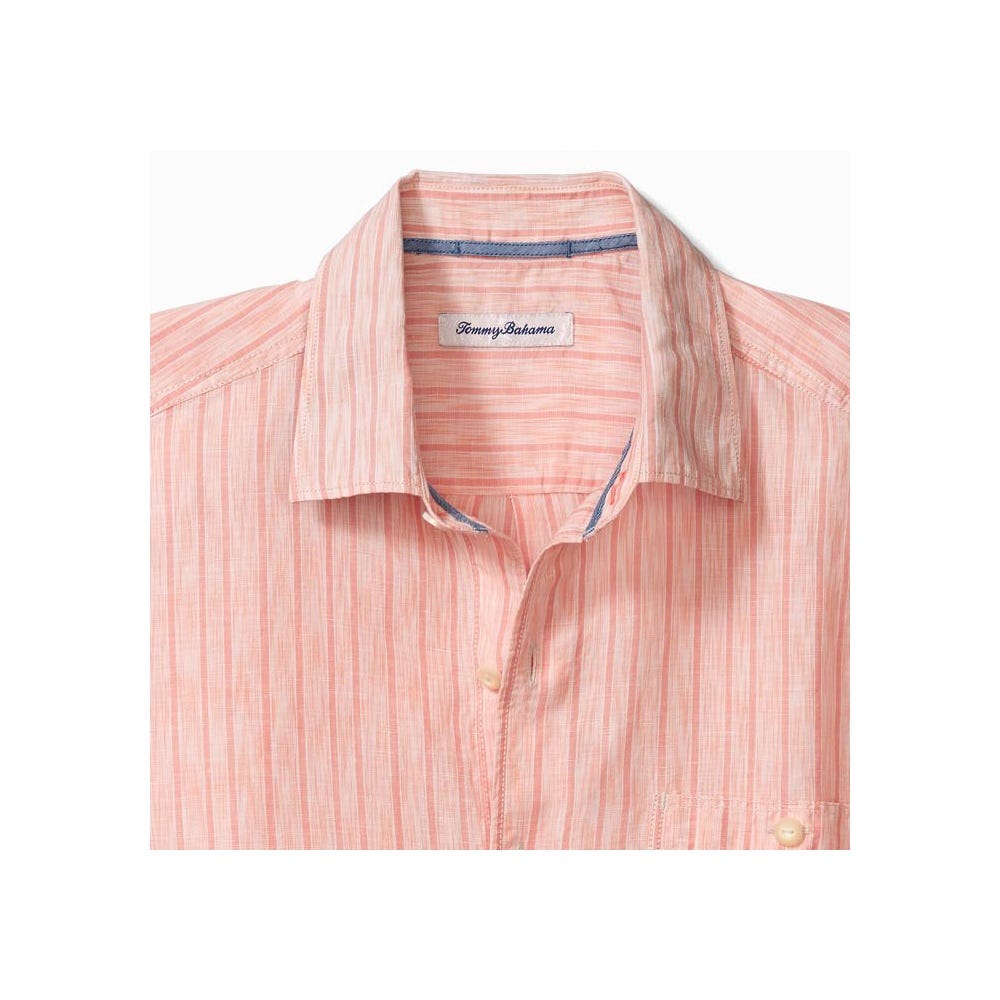 Tommy Bahama Surfside Stripe Linen-Blend Camp Shirt in Light Coral