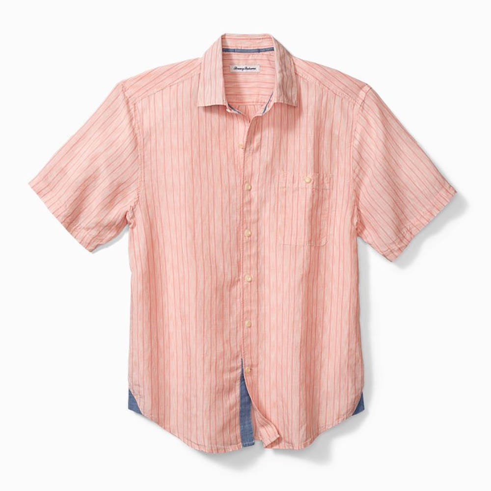 Tommy Bahama Surfside Stripe Linen-Blend Camp Shirt in Light Coral