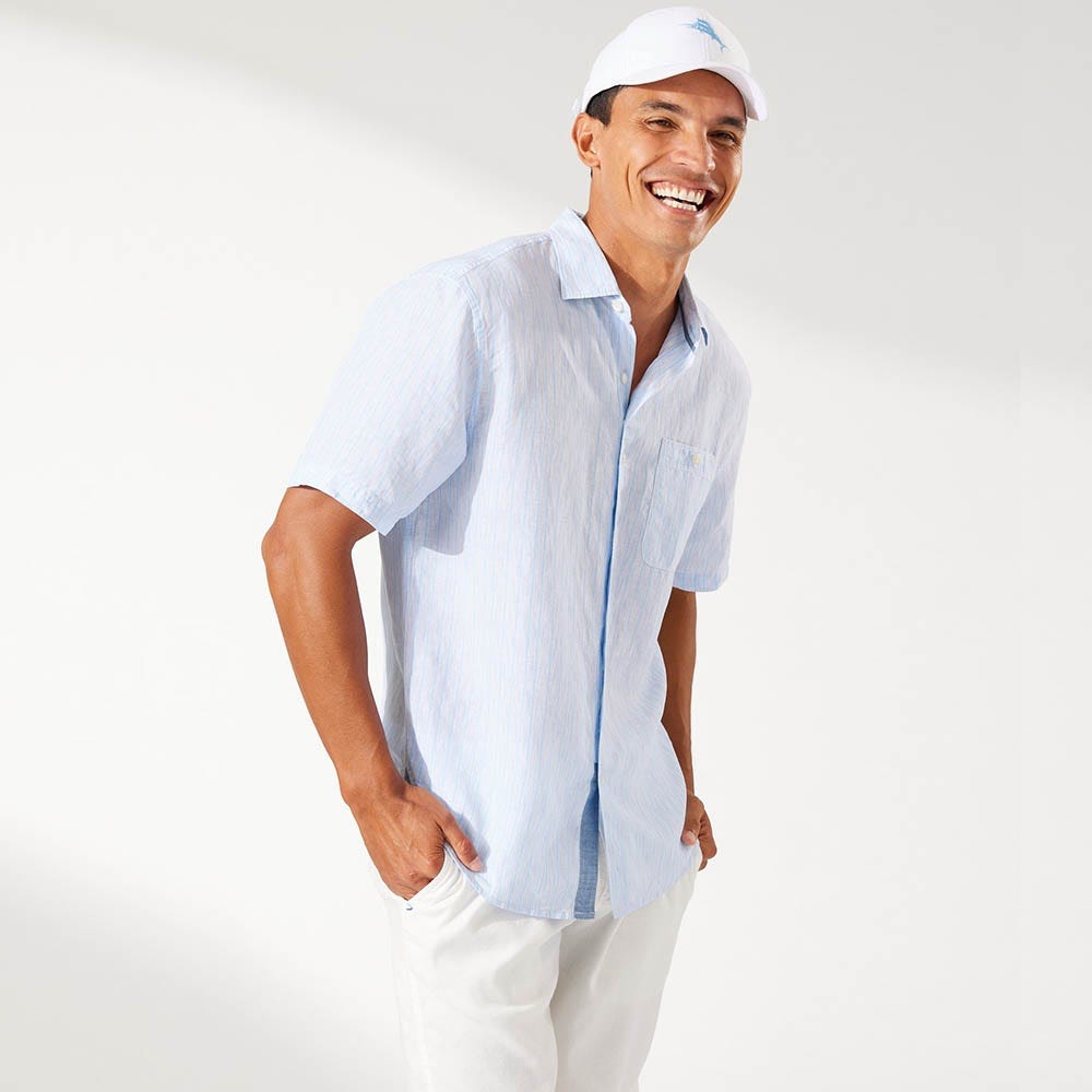 Tommy Bahama Surfside Stripe Linen-Blend Camp Shirt in Breaker