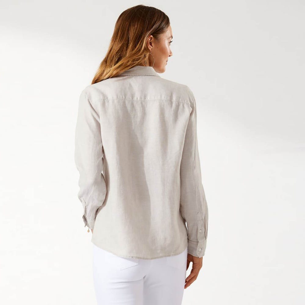 Coastalina Linen Long-Sleeve Shirt in Khaki Sand