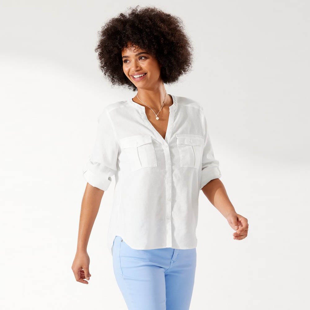 Tommy Bahama Coastalina Stretch-Linen Long-Sleeve Shirt in White