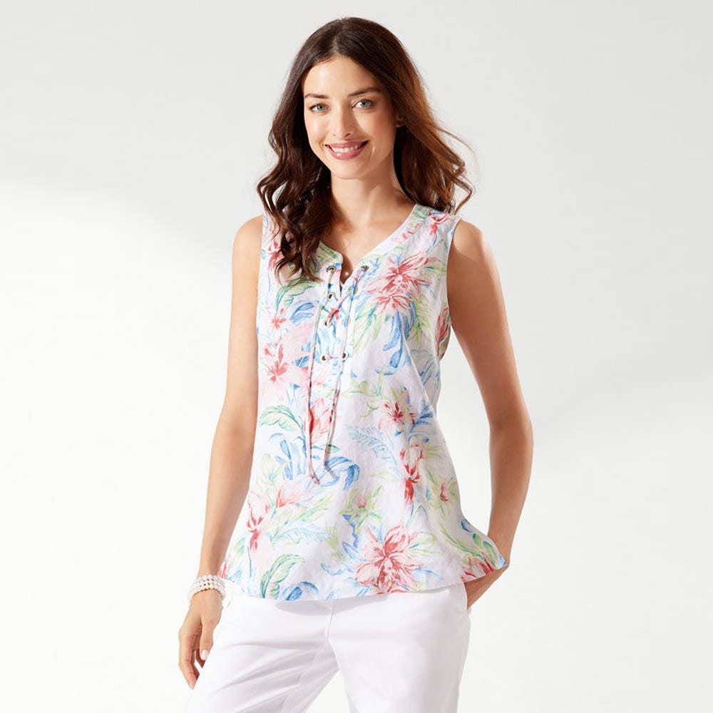 Tommy Bahama Maya Meadows Sleeveless Linen Tunic in White