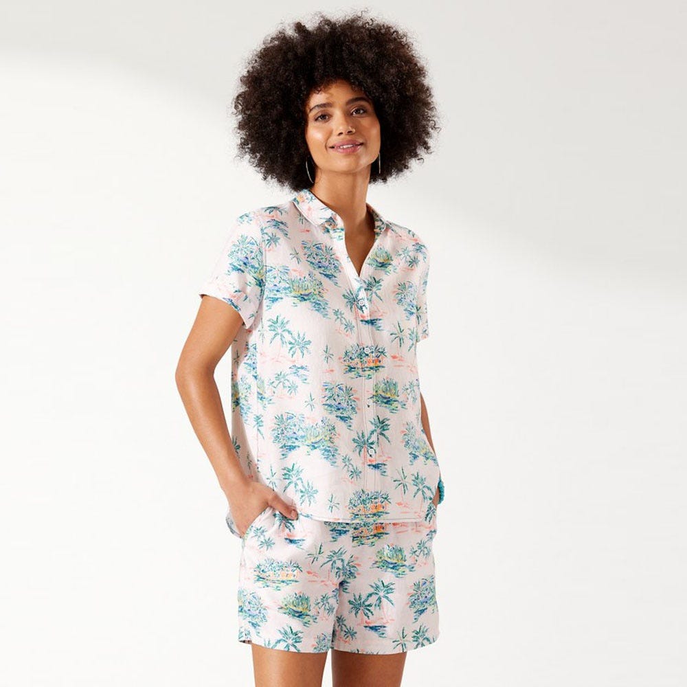 Tommy Bahama Bahama Village Coastalina Linen Camp Shirt in Primevere
