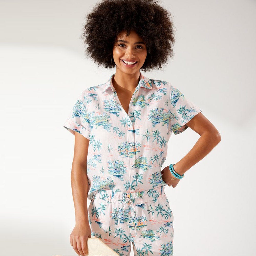 Tommy Bahama Bahama Village Coastalina Linen Camp Shirt in Primevere