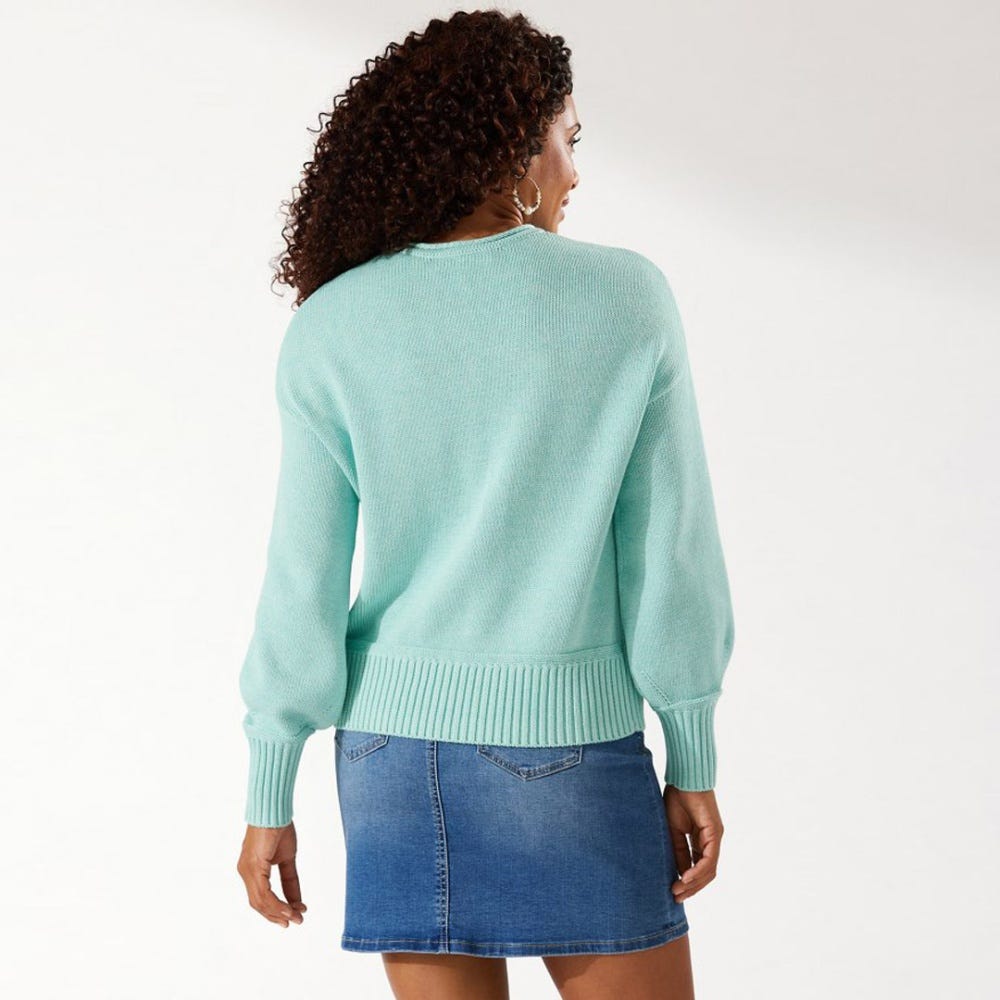 Tommy Bahama Soft Cotton Heather V-Neck Sweater in Glass Bead Blue Heather